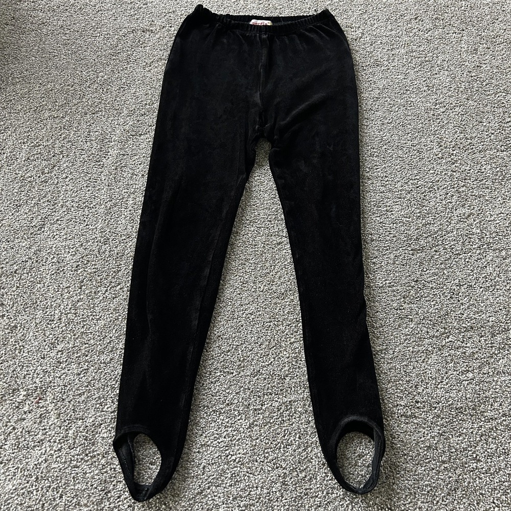 Vintage Energie Leggings Womens M Black Stirrup Velour Ankle Pants Stretch 90s